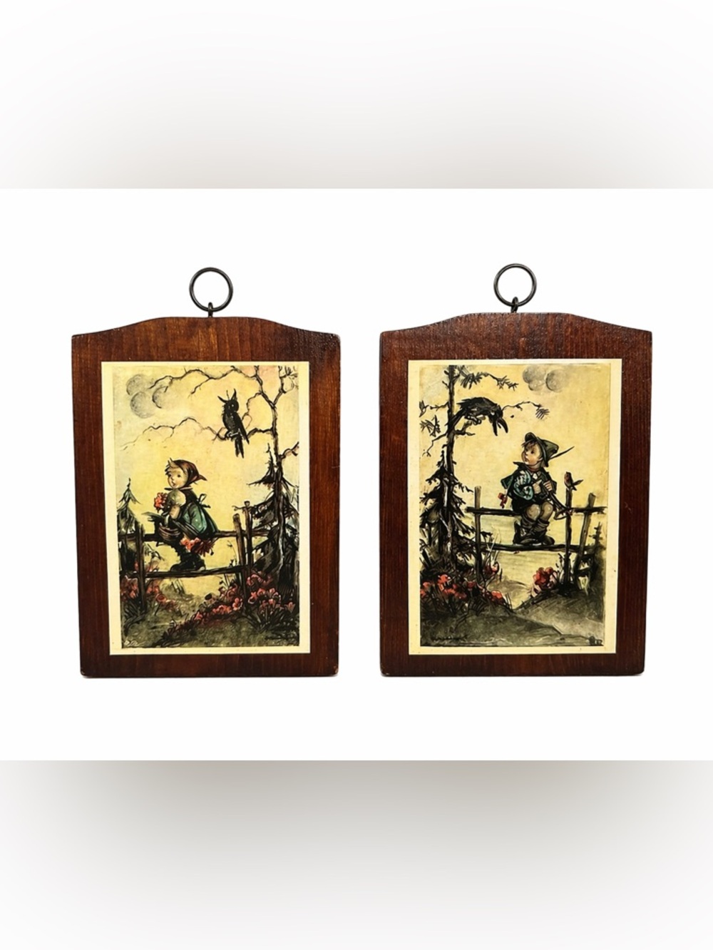 Vintage Manchester Wood Wall Plaques Set Cottage Farmhouse Hummel Style Decor